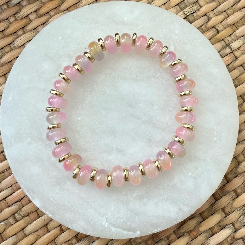 Preppy Pink and Gold Glass Beaded Bracelet